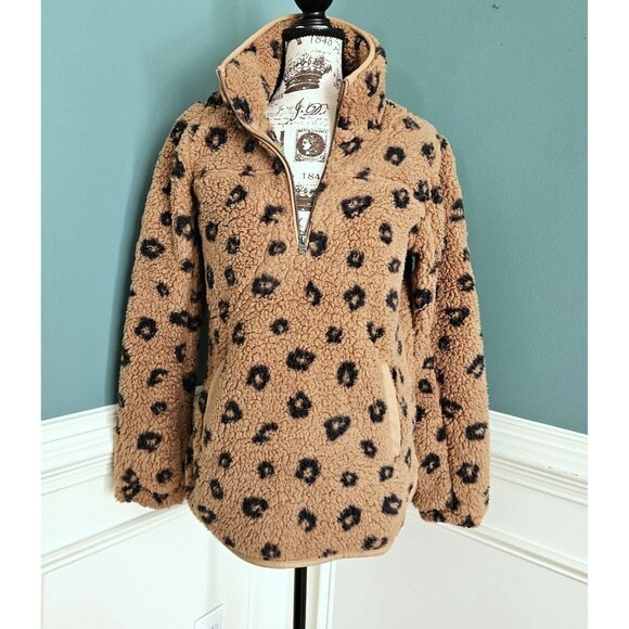 Abercrombie & Fitch M Leopard Fleece Sherpa Soft Pullover Jacket - Picture 3 of 5